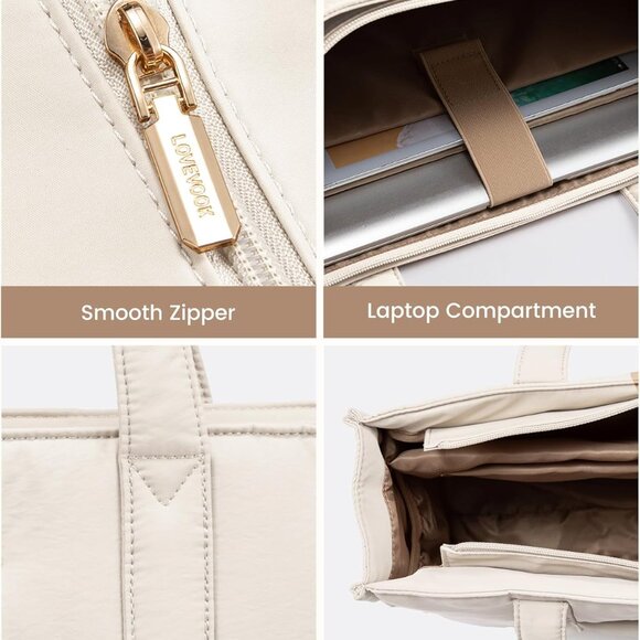 Laptop Bag for Women, Puffer Tote Bag for Work 15.6 Inch Large Computer Briefcas - Picture 8 of 9